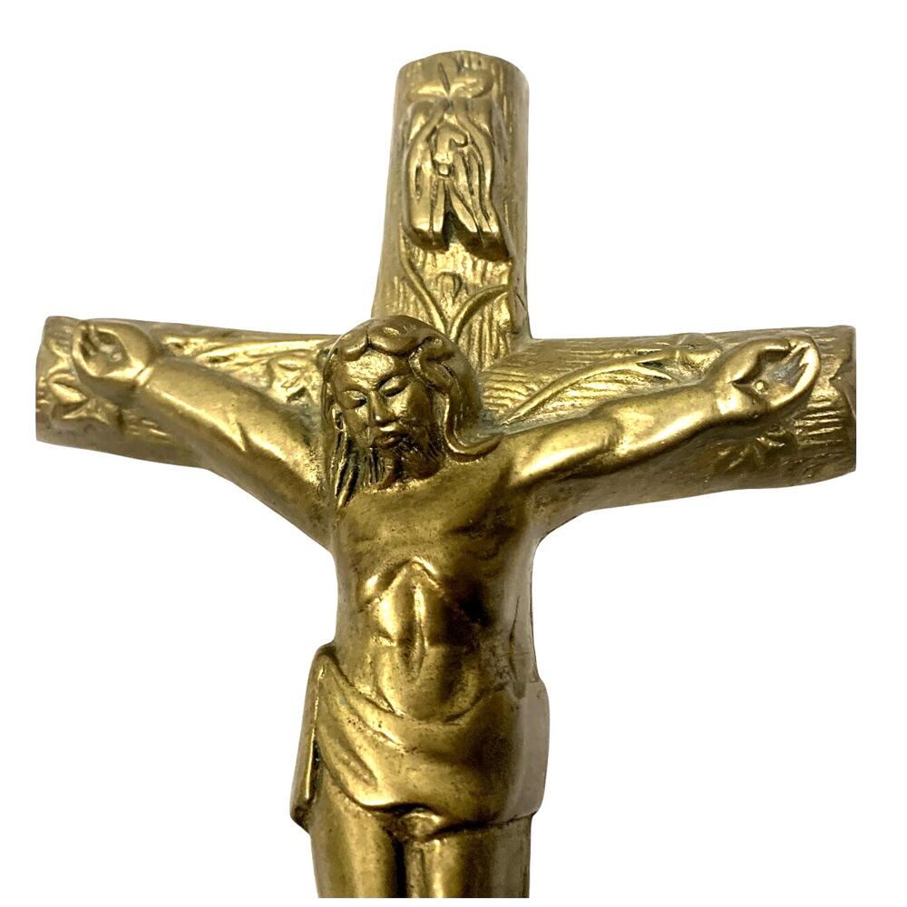 Vintage Solid Brass Crucifix Jesus Cross 11" Wall Hanging - Hanger on Back